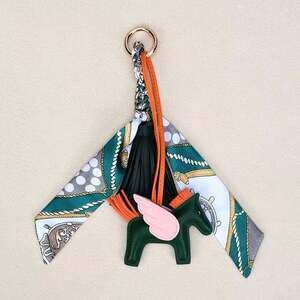 Green Horse & Tassel Charm w/ Twilly Scarf Bag Charm,